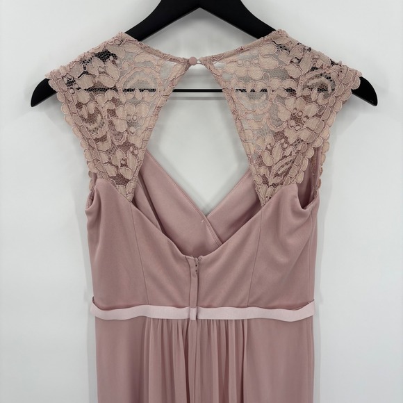 Davids Bridal Light Pink Bridesmaid Dress Size 4 Lace Cap Sleeve Keyhole Back - Picture 14 of 16